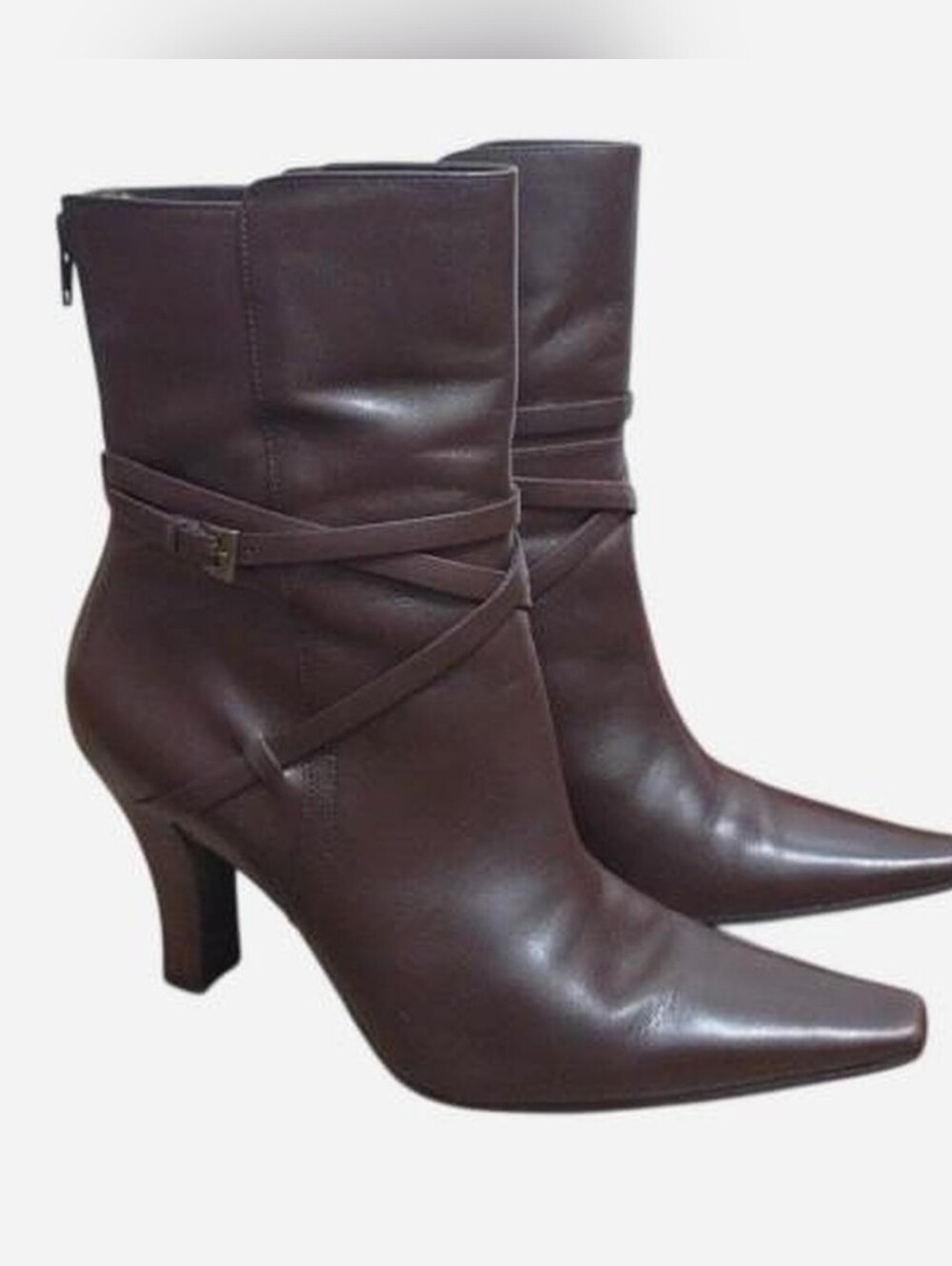 Women's Unisa "Amazon"  Brown Leather Pointed-Toe Ankle Boots Cone Heel Size 8M